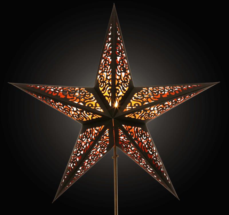 Kala Schwarz / Kupferglitter  - Faltbarer Leuchtstern, Weihnachtsstern aus Papier mit 5 Zacken, 60 cm